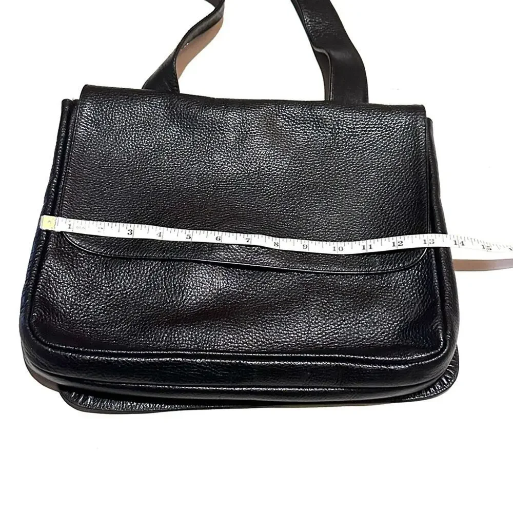 Jennifer Graham Classic Black Pebbled Leather Crossbody Messenger Bag